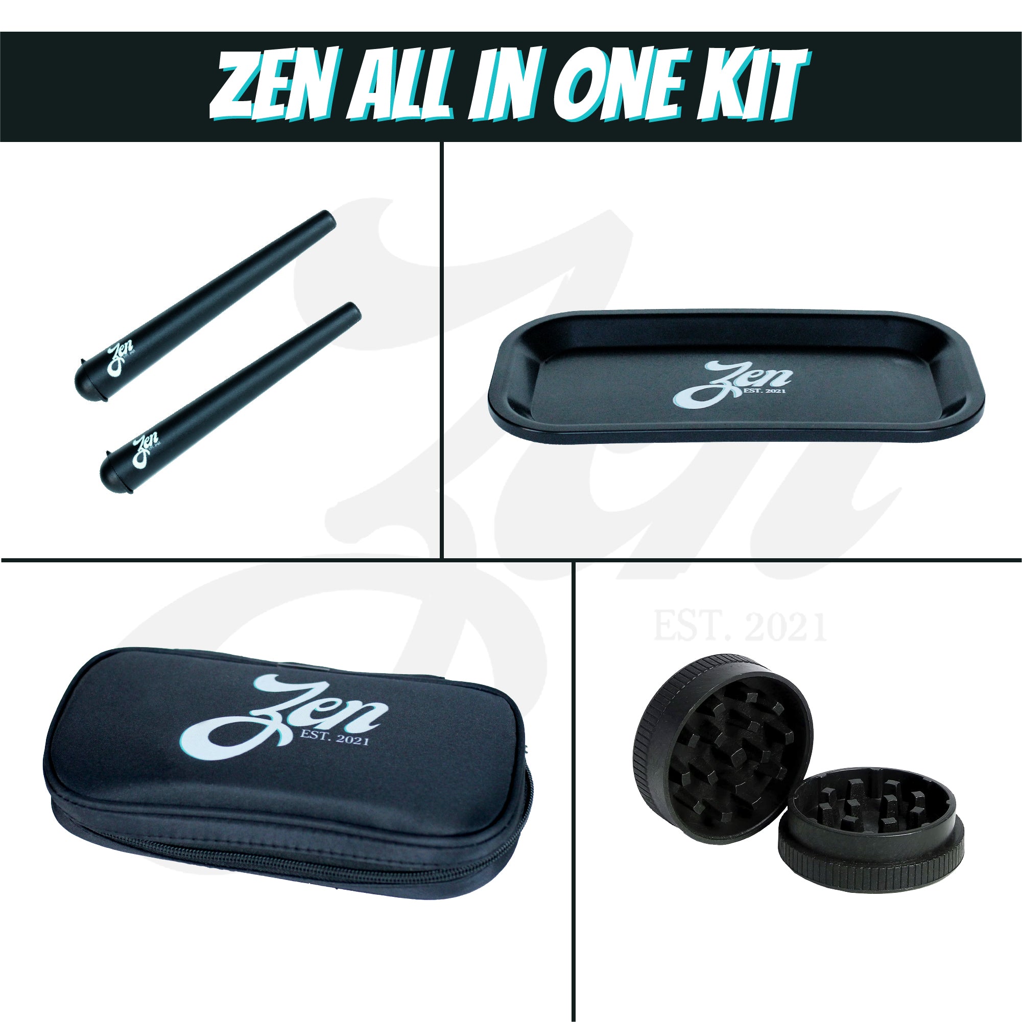 Zen Black Travel Pouch Kit - Large Smell proof, Portable Storage Case - Stash Box with Zipper Closure - Accessories Included